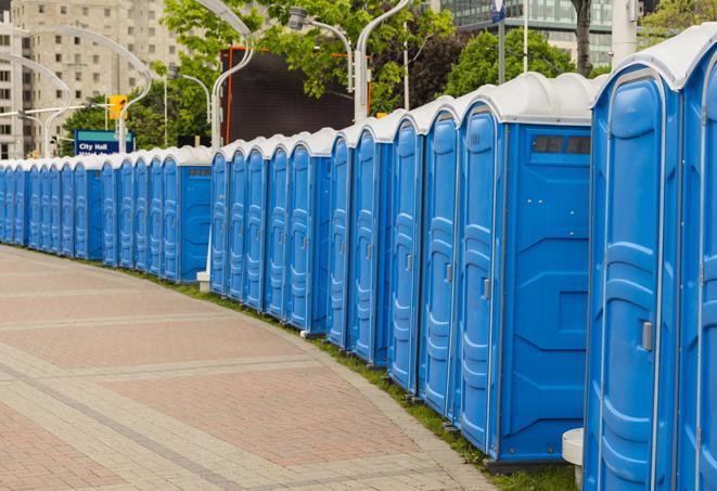 Seasonal porta potty units set up at a Waukegan, Illinois venue